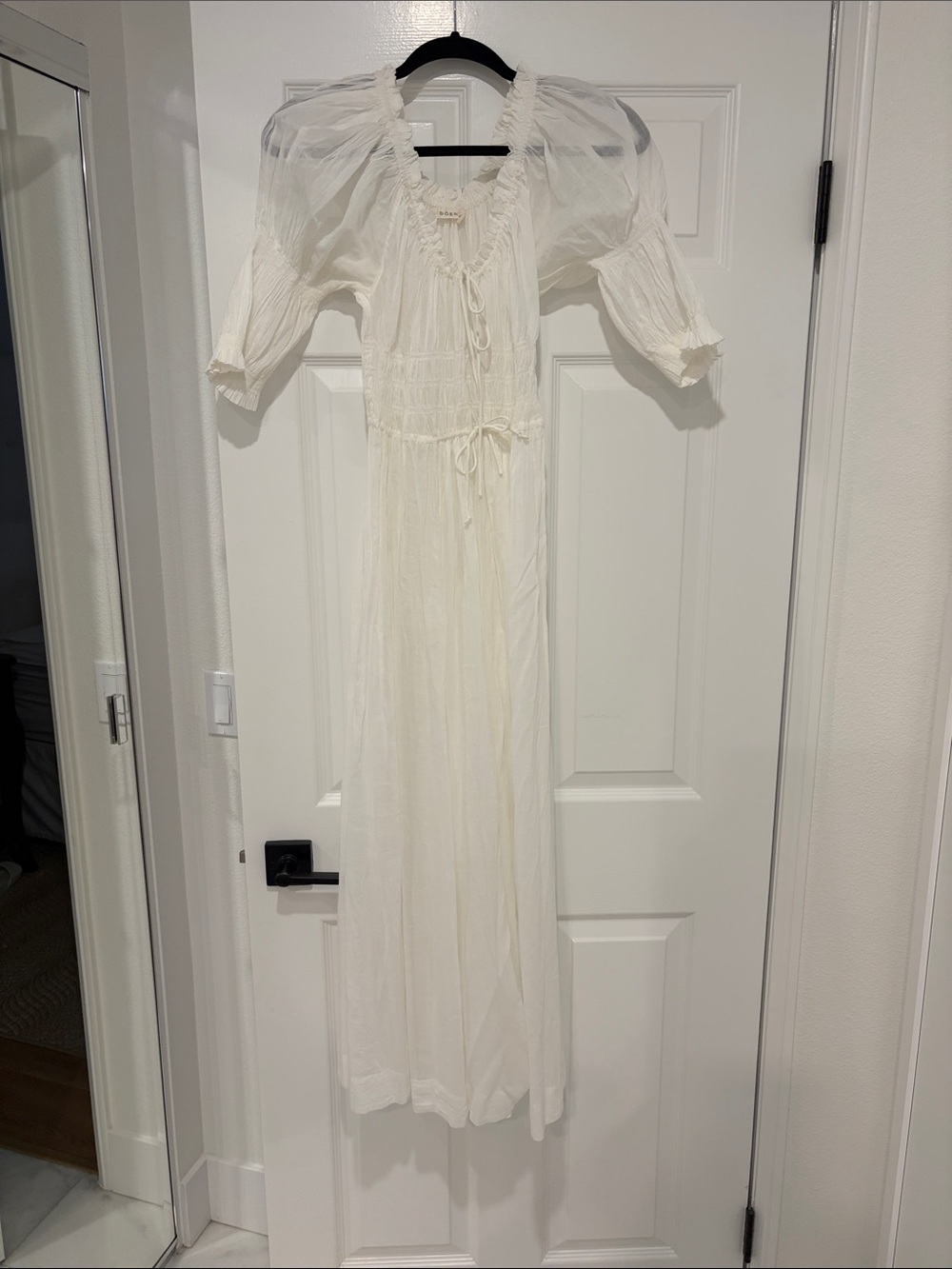Doen Ischia Sheer White Maxi Dress with Puff Sleeves (worn once)